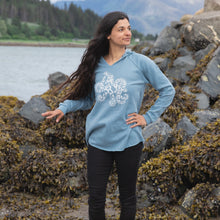 Load image into Gallery viewer, Women&#39;s Wave Cut Misty Blue Octopus Hoodie