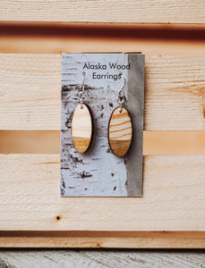 Alaska Wood Earrings Sterling Silver Gold Oval Earrings
