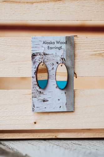Alaska Wood Earrings Sterling Silver Teal Oval Earrings