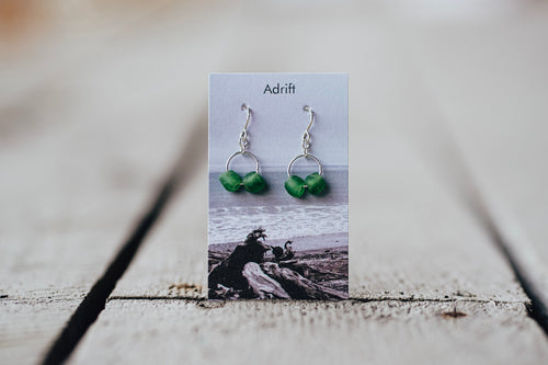Adrift Sterling Silver Green Small Double Bead Earrings